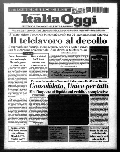 Italia oggi : quotidiano di economia finanza e politica